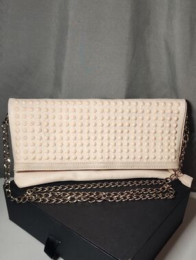 Aldo Lightest Of Pinks 💗 Studded Fold-Over Clutch with Gold Chain Like New